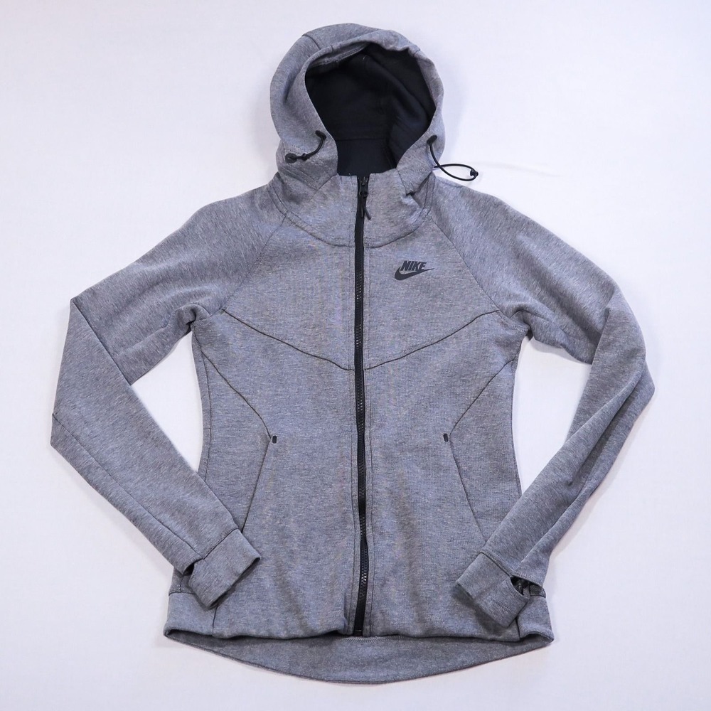 Nike Tech Fleece Hoodie Women XS Gray Full Zip Scuba Neck Jacket 842845-092